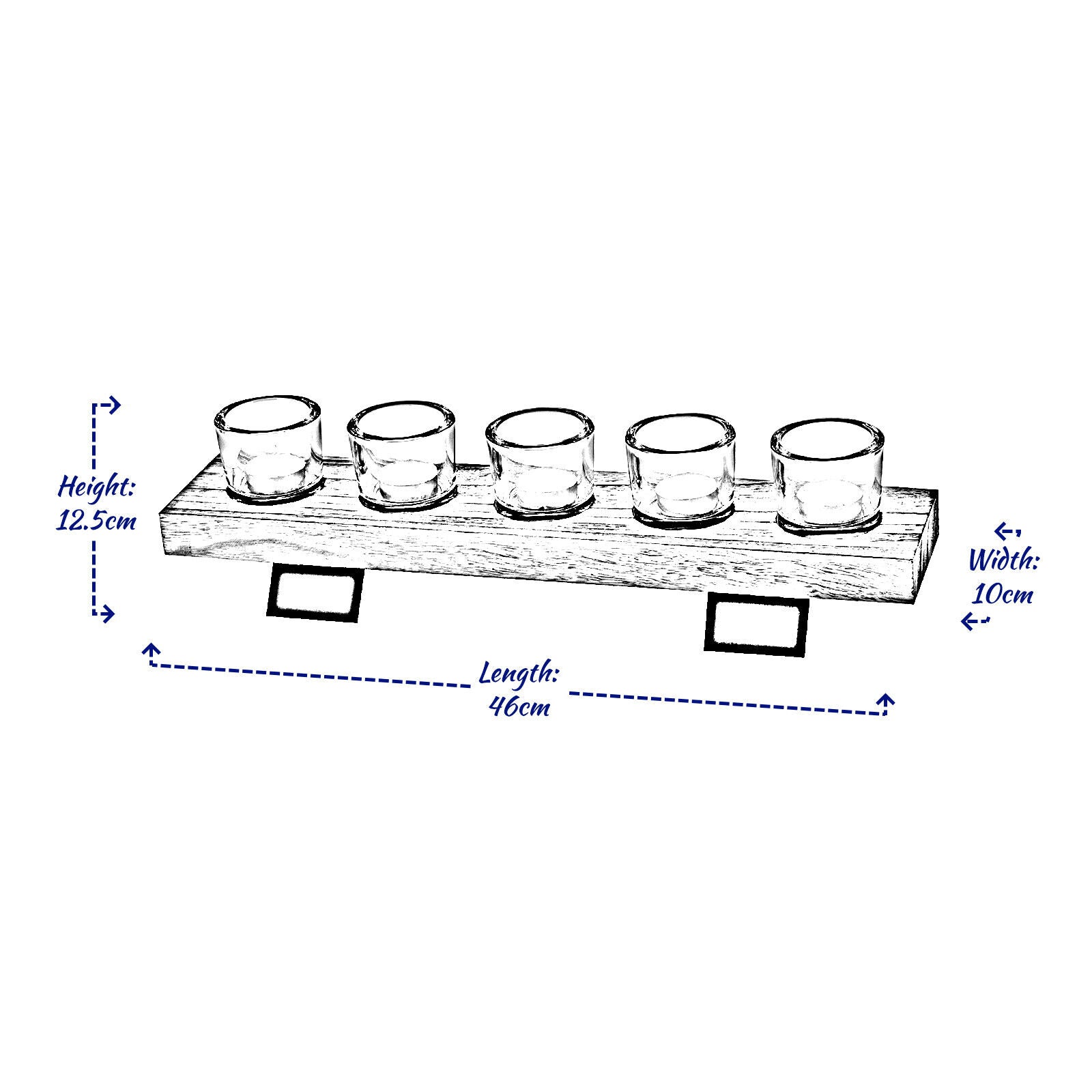 5-Piece Glass Tealight Candle Holder Set with Wooden Tray for Table Centerpiece Decoration - Christmas Edition